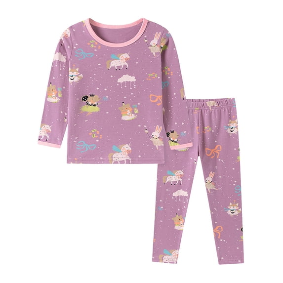 WIBACKER 2-7 Years Toddler and Little Girls' Long Sleeve Pajamas Set Cotton Top and Pants 2 Piece Sleepwear Pjs - Unicorn