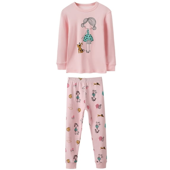 WIBACKER 2-7 Years Toddler and Little Girls' Long Sleeve Top and Pants Snug Fit 100% Cotton 2 Piece Pajama Set - Cute Girl
