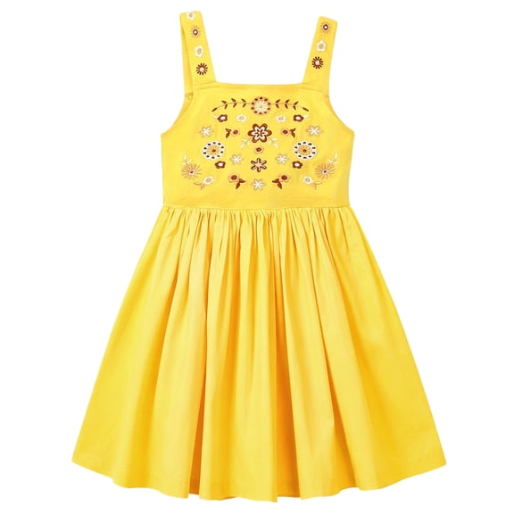 WIBACKER 2-7T 100% Cotton Toddler Girls Hawaiian Dress Kids Little Girl Floral Embroidery Casual Strap Sundress Beach