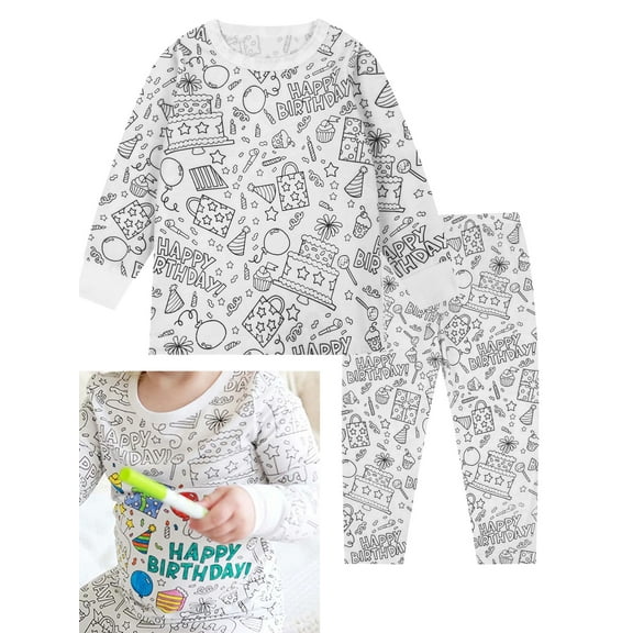 WIBACKER 2-7T Funny DIY Hand Birthday Painted Pajamas Set for Little Boys Girls You Can Color With Markers