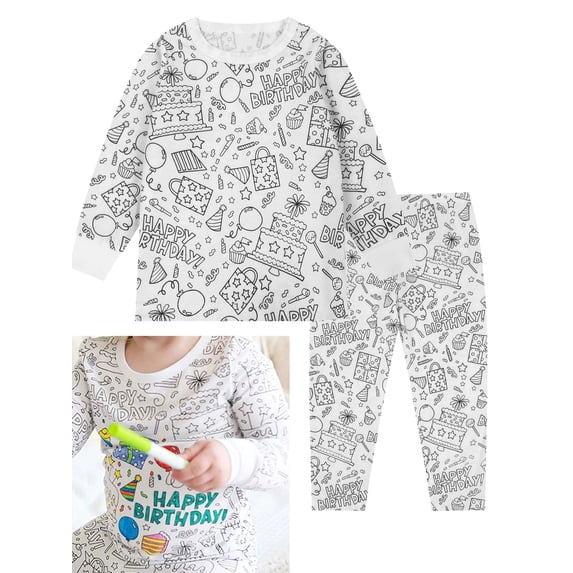 WIBACKER 2-7T Funny DIY Hand Birthday Painted Pajamas Set for Toddler Boys Girls You Can Color With Markers