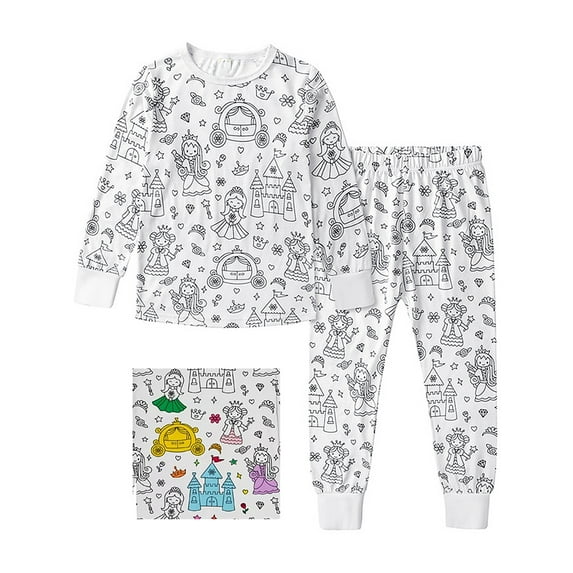 WIBACKER Color Your Own Pajamas for Toddler and Little Girls, DIY Painted 2PCS Pjs Sleepwear Set - Princess 6 Years