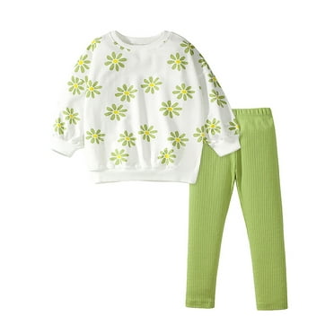WIBACKER 2-7T Kid Toddler Girl Cotton Pullover Sweatshirt Long Sleeve Tops and Ribbed Leggings 2Pcs Outfits Set - Daisy