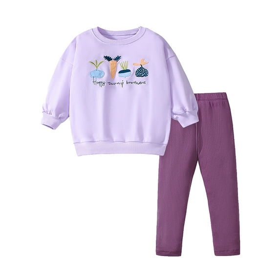 WIBACKER 2-7T Kid Toddler Girl Cotton Pullover Sweatshirt Vegetable Pattern Tops and Ribbed Leggings 2Pcs Outfits Set