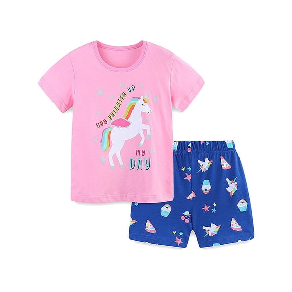 WIBACKER 2-7T Kids Baby Girls Summer Outfit 100% Cotton Short Sleeve Top and Shorts Clothing Set - Unicorn