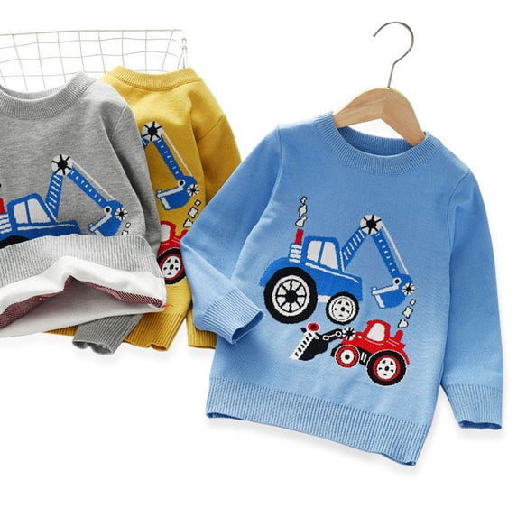 WIBACKER 2-7T Kids Boy Cartoon Truck Pullover Sweater Crewneck Knitted Fall Winter Sweatshirt Tops