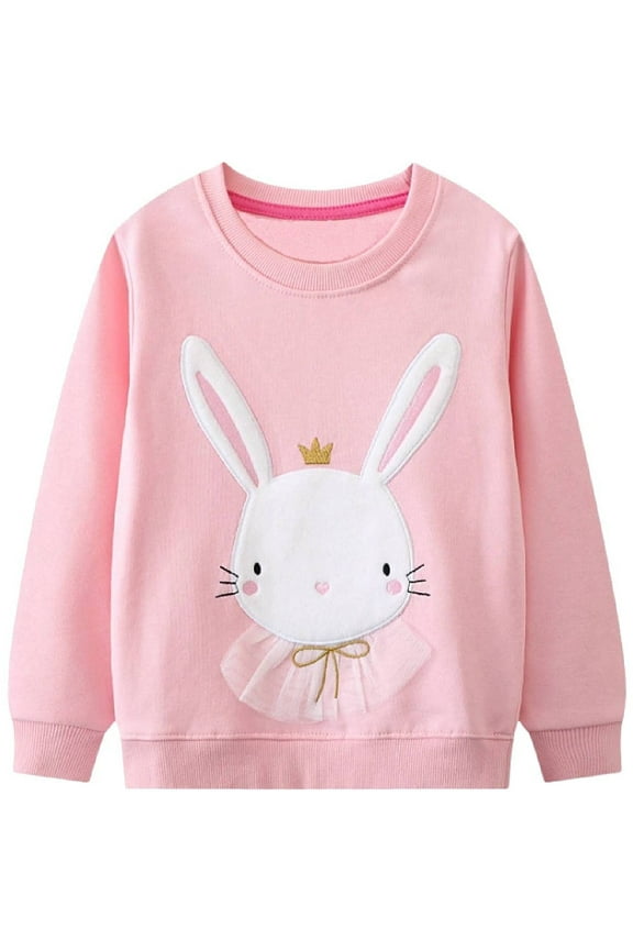 2-7T Kids Girls Sweatshirts Easter Rabbit Crewneck Long Sleeve Pullover Cotton Graphic Top Sweater Shirts