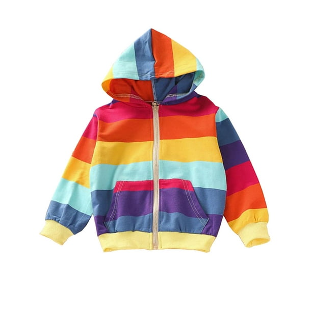 WIBACKER 2 7T Kids Girls and Toddlers Cotton Zip Up Hoodie Striped Sweatshirt Baby Rainbow Jacket Walmart Business Supplies