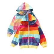WIBACKER 2-7T Kids Girls and Toddlers' Cotton Zip-Up Hoodie Striped Sweatshirt Baby Rainbow Jacket
