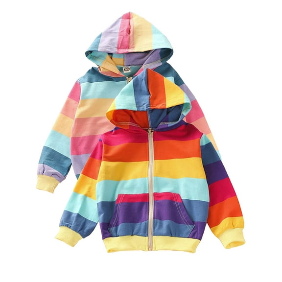 WIBACKER 2-7T Kids Girls and Toddlers' Cotton Zip-Up Hoodie Striped Sweatshirt Baby Rainbow Jacket