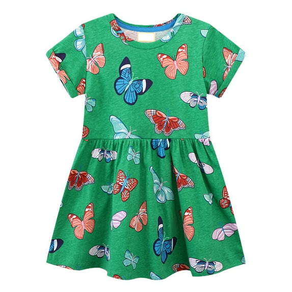 WIBACKER 2-7T Little Girl Short Sleeve Dress Butterfly Cotton Casual Tunic Shirt Dresses