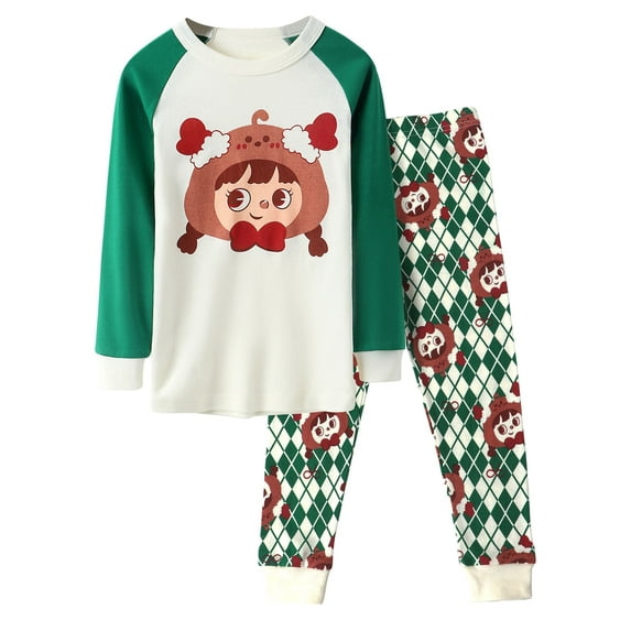 WIBACKER 2-7T Little Girls Christmas Pajamas Sets for Kids Snug Fit Cotton 2-piece Sleepwear - Green Girl