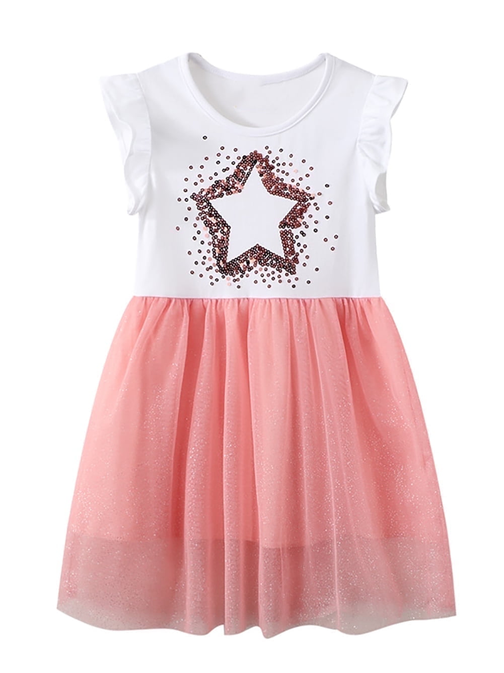 WIBACKER 2-7T Little Girls Cotton Casual Dress Sequins Stars Princess ...