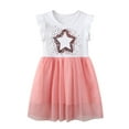 thumbnail image 1 of WIBACKER 2-7T Little Girls Cotton Casual Dress Sequins Stars Princess Tulle Dresses for Kids, 1 of 6