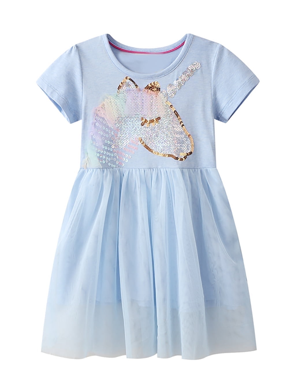 Girls Unicorn Dress - Cotton Casual Cartoon Dress With Appliques For Toddlers (Sizes 18M-6T)