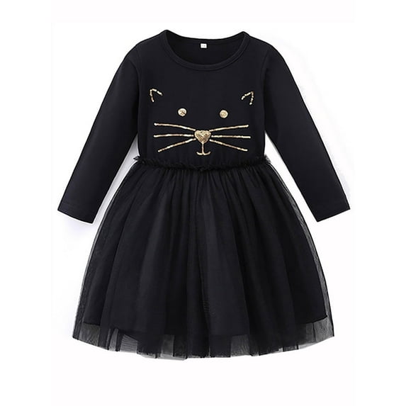 WIBACKER 2-7T Little Girls' Long Sleeve Tulle Dress Fall Winter Christmas Dresses - Cat