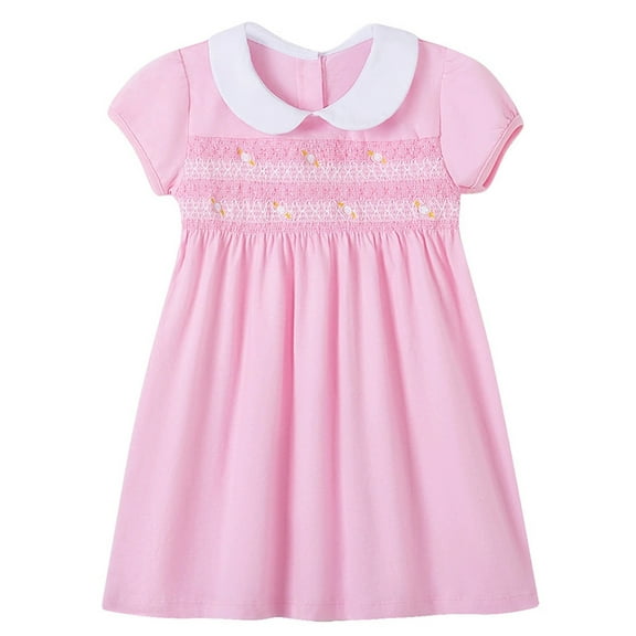 WIBACKER 2-7T Little Girls Peter Pan Collar Dress Summer Cotton Short Sleeve Casual Dresses