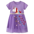 thumbnail image 1 of WIBACKER 2-7T Little Girls Short Sleeve Dress Party Cotton Summer Appliques Unicorn Tulle Dresses, 1 of 7