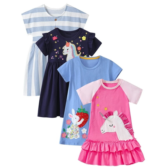 WIBACKER 2-7T Little Girls Unicorn Cake Dress Birthday Party Princess Cotton Summer Dresses