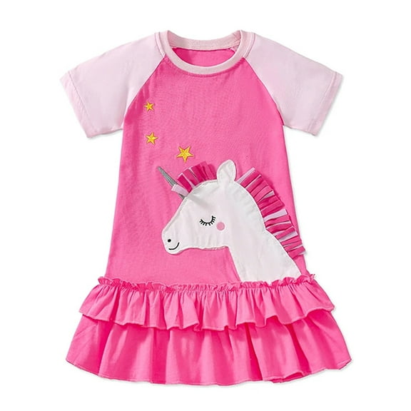WIBACKER 2-7T Little Girls Unicorn Cake Dress Birthday Party Princess Cotton Summer Dresses