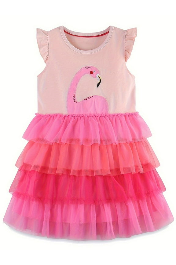 2-7T Summer Toddler Little Girls Flamingo Tulle Dresses Sleeveless Sleeve Kid Party Tutu Dresses