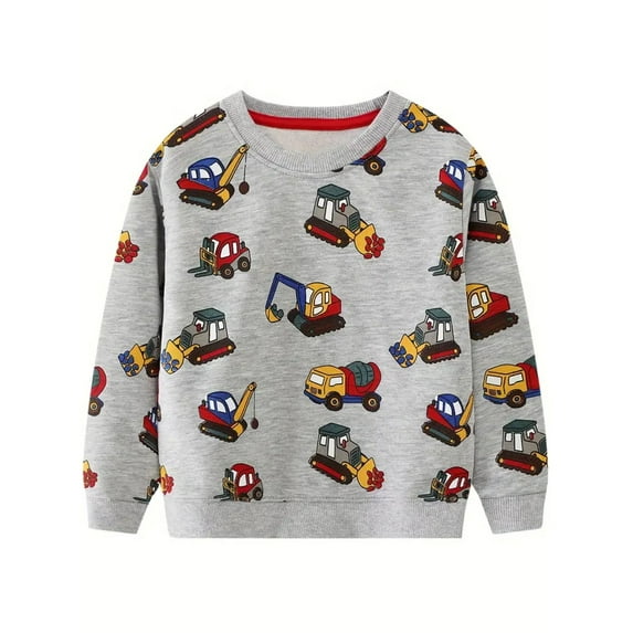 WIBACKER 2-7T Toddler Boy's Engineering Vehicle French Terry Cotton Crewneck Long Sleeve Sweatshirt