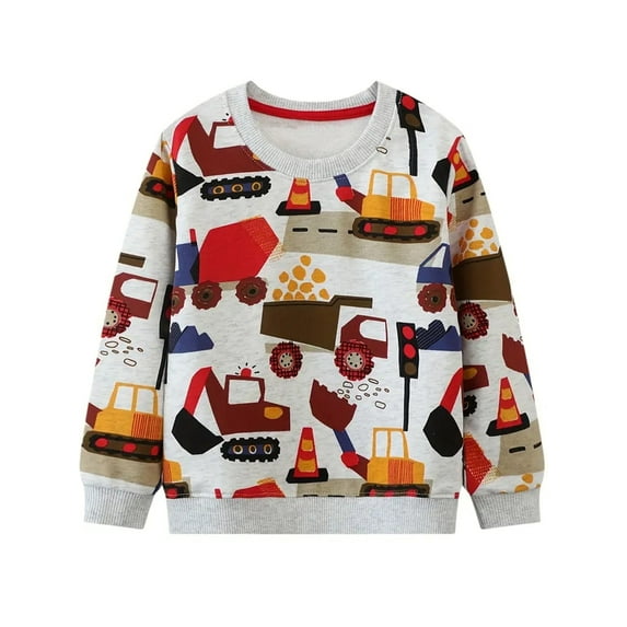 WIBACKER 2-7T Toddler Boy's Engineering Vehicle French Terry Cotton Crewneck Long Sleeve Sweatshirt