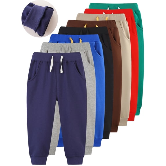 WIBACKER 2-7T Toddler Boys' Sweatpants 100% Cotton Solid Color Jogger with Pockets Elastic Waist Pants for Kids Girls School Sports