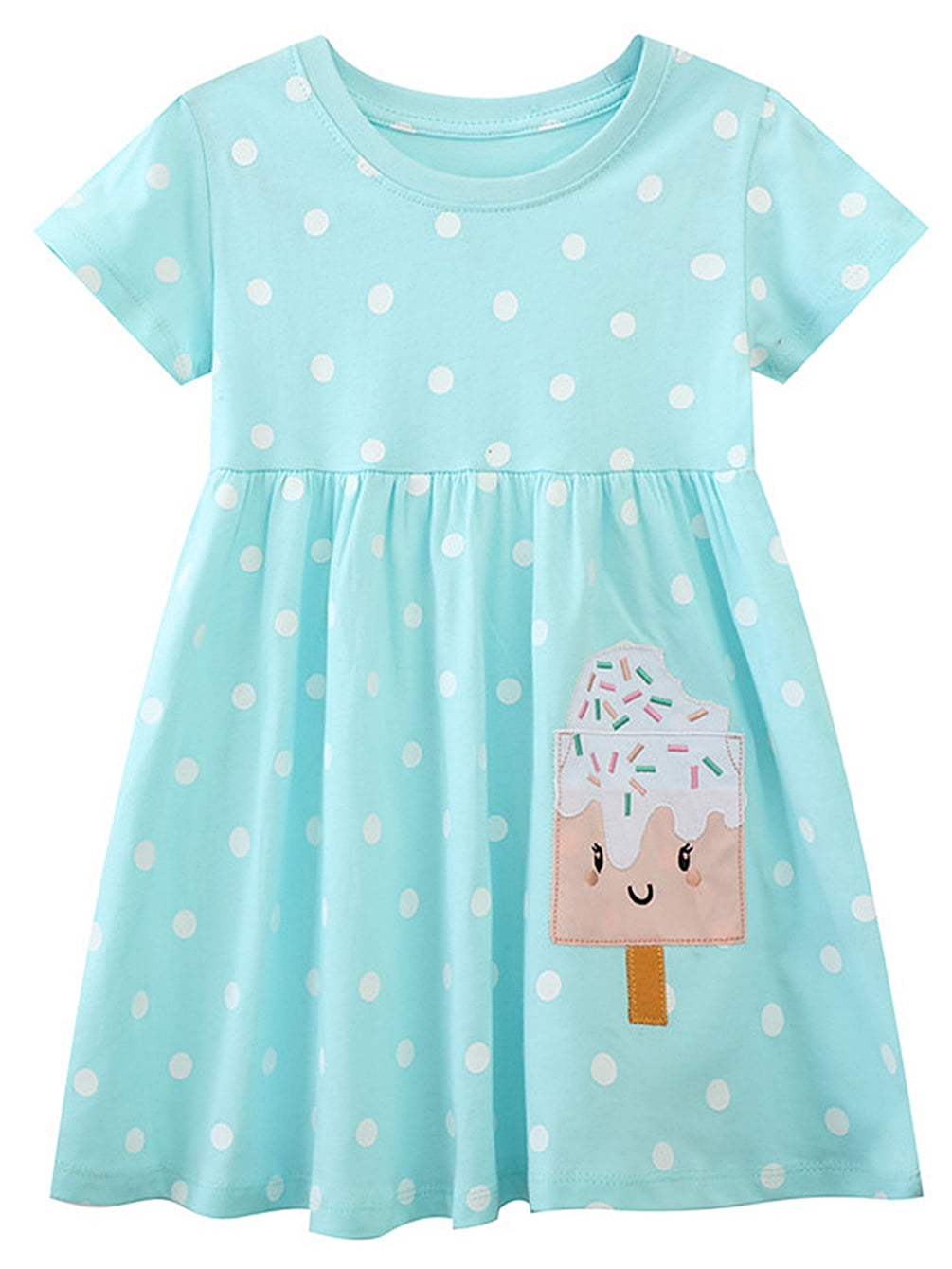 Wibacker 2-7t Toddler Girl Short Sleeve Dress Ice Cream Cotton Casual Applique Tunic Shirt Dresses, Toddler Girl's, Size: 2T, Green