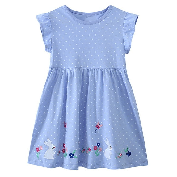 WIBACKER 2-7T Toddler Girl's Summer Dress Cotton Ruffle Sleeve Swing A-Line Casual Sundress - Rabbit