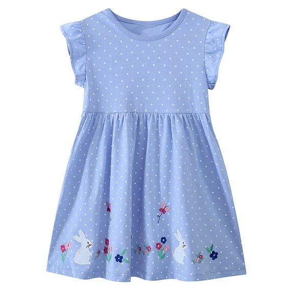 WIBACKER 2-7T Toddler Girl's Summer Dress Cotton Ruffle Sleeve Swing A-Line Casual Sundress - Rabbit
