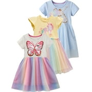 WIBACKER 2-7T Toddler Girls Cotton Casual Dress Sequins Butterfly Princess Tutu Dresses 2T