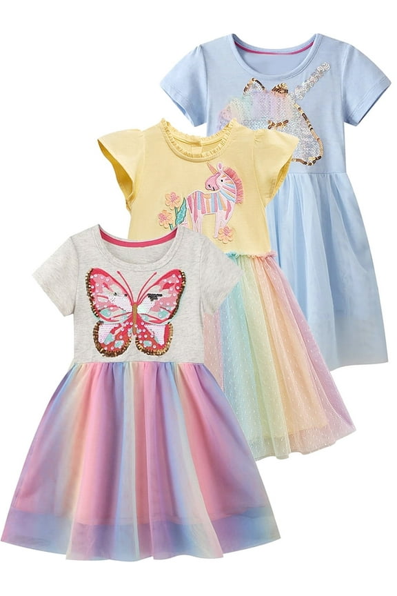 2-7T Toddler Girls Cotton Casual Dress Sequins Butterfly Princess Tutu Dresses 2T