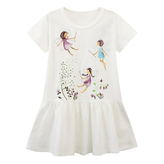 WIBACKER 2-7T Toddler Girls Dress Short Sleeve Cute Fairy Tunic A-Line Tiered Swing Dresses for Little Kids