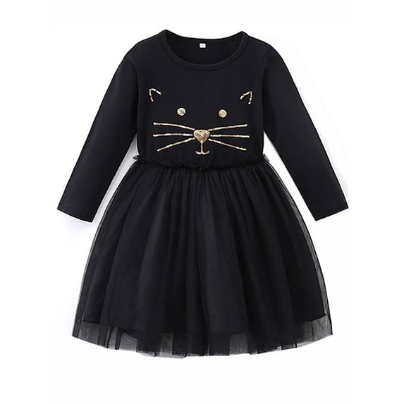WIBACKER 2-7T Toddler Girls' Long Sleeve Tulle Dress Fall Winter Christmas Dresses - Cat