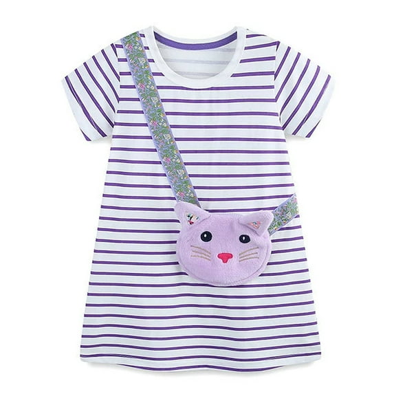 WIBACKER 2-7T Toddler Girls Short Sleeve Dress Striped Cotton Casual Summer Jersey Dresses with Bag Shaped Pocket
