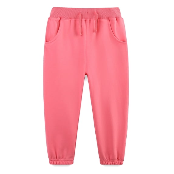 WIBACKER 2-7T Toddler Girls' Sweatpants 100% Cotton Solid Color Jogger with Pockets Elastic Waist Pants for Kids School Sports