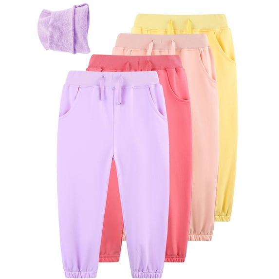 WIBACKER 2-7T Toddler Girls' Sweatpants 100% Cotton Solid Color Jogger with Pockets Elastic Waist Pants for Kids School Sports