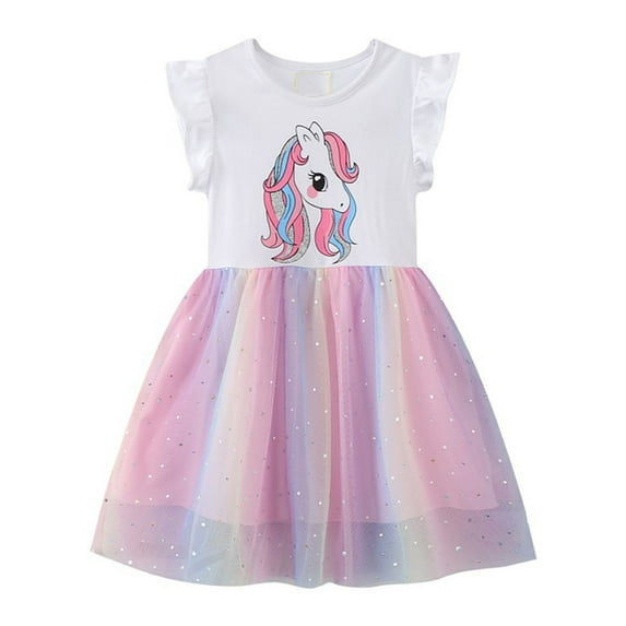 WIBACKER 2-7T Toddler Girls Tutu Dresses Cute Unicorn Casual Tulle Skirt Dress for Summer Home School Party