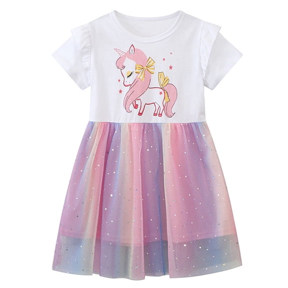 WIBACKER 2-7T Toddler Girls Tutu Dresses Cute Unicorn Casual Tulle Skirt Dress for Summer Home School Party