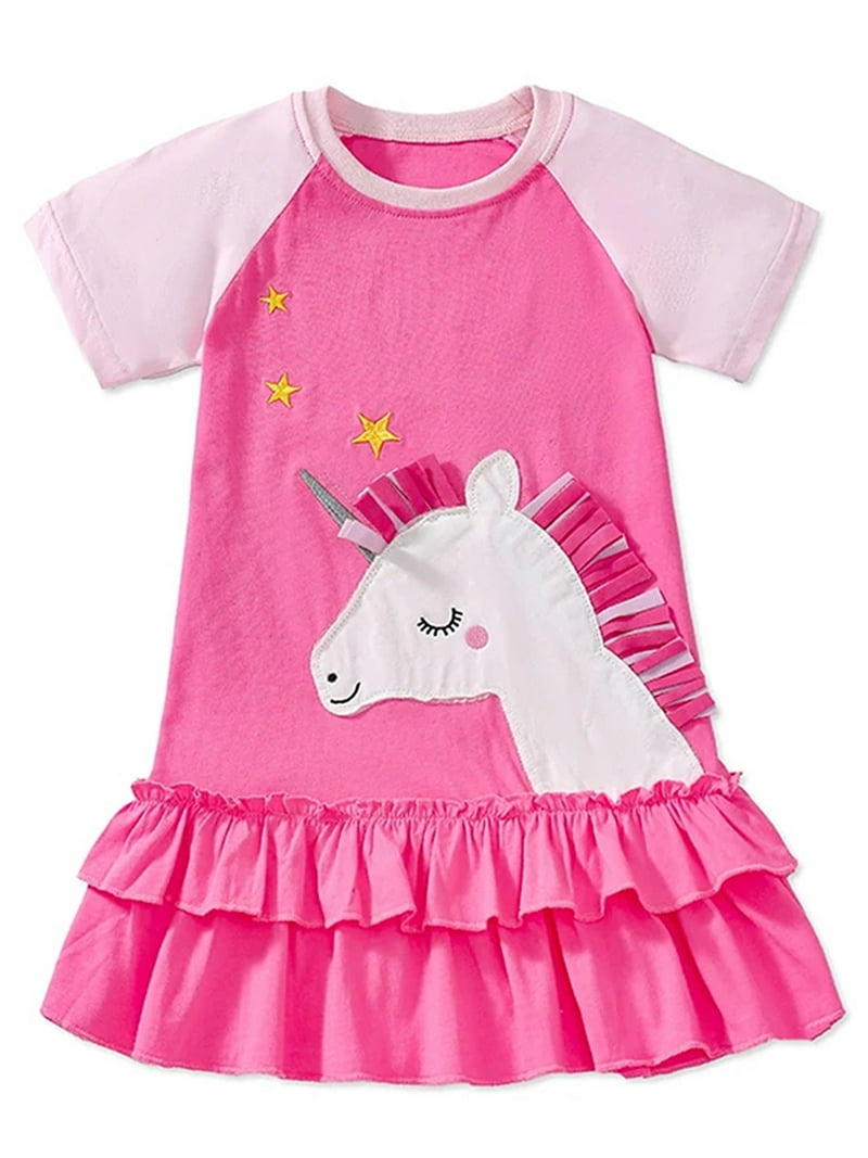 Wibacker 2-7t Toddler Girls Unicorn Cake Dress Birthday Party Princess Cotton Summer Dresses