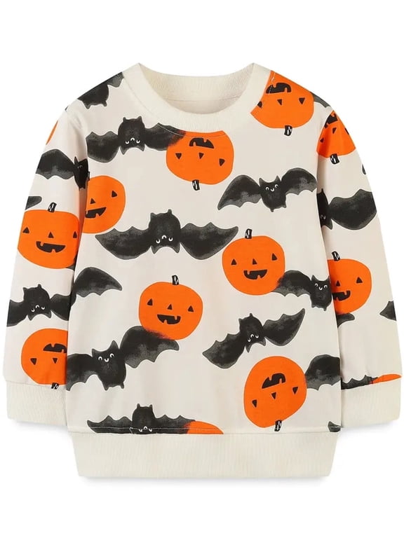2-7T Toddler Kids Boys Girls Halloween Bat Sweatshirt Long Sleeve Novelty Graphic Cotton Tops