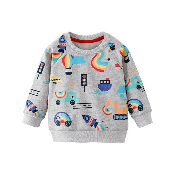WIBACKER 2-7T Toddler Little Boy's Engineering Vehicle French Terry Cotton Crewneck Long Sleeve Sweatshirt