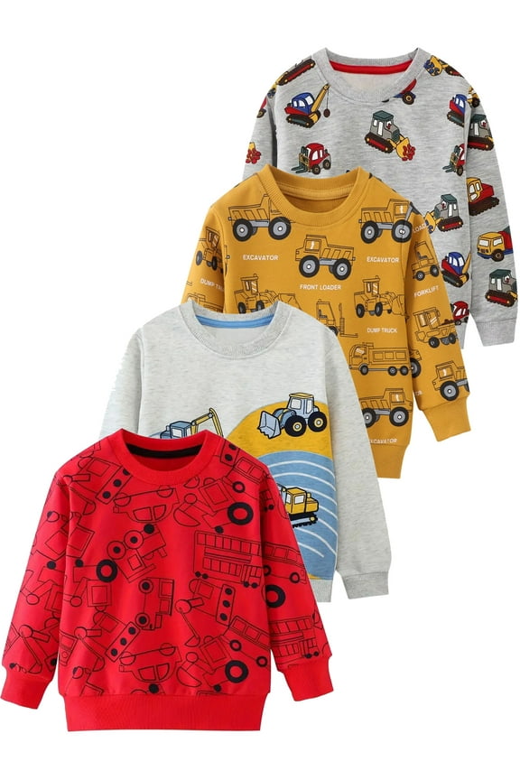2-7T Toddler Little Boy's Engineering Vehicle French Terry Cotton Crewneck Long Sleeve Sweatshirt