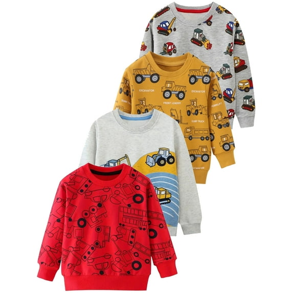WIBACKER 2-7T Toddler Little Boy's Engineering Vehicle French Terry Cotton Crewneck Long Sleeve Sweatshirt