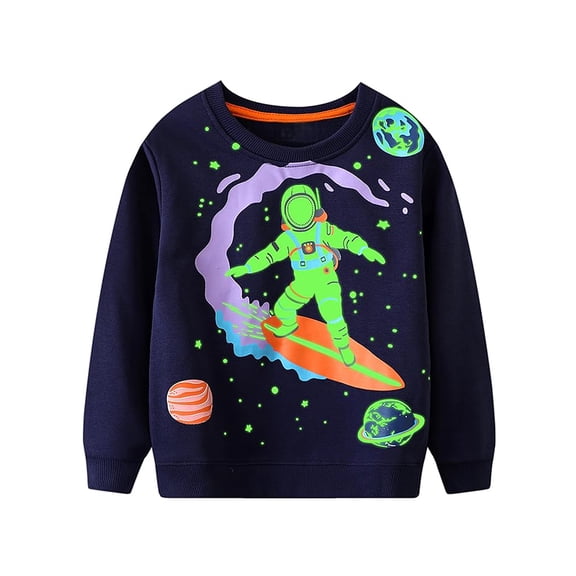 WIBACKER 2-7T Toddler Little Boy's Glow in the Dark Sweatshirts Novelty Crewneck Pullover Cotton Graphic Tops Sweater Shirts - Astronaut