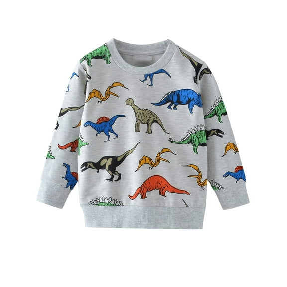 WIBACKER 2-7T Toddler and Little Boy's French Terry Cotton Crewneck Long Sleeve Sweatshirt - Dinosaur