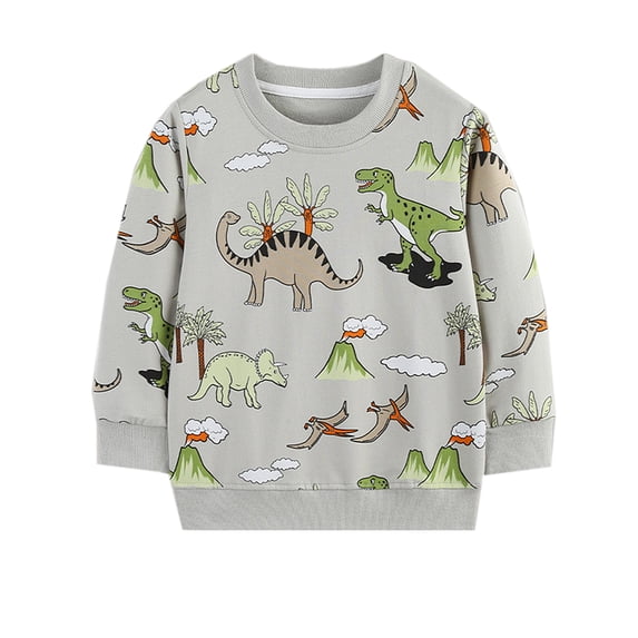 WIBACKER 2-7T Toddler and Little Boy's French Terry Cotton Tops Kids Crewneck Long Sleeve Pullover Sweatshirt - Dinosaur