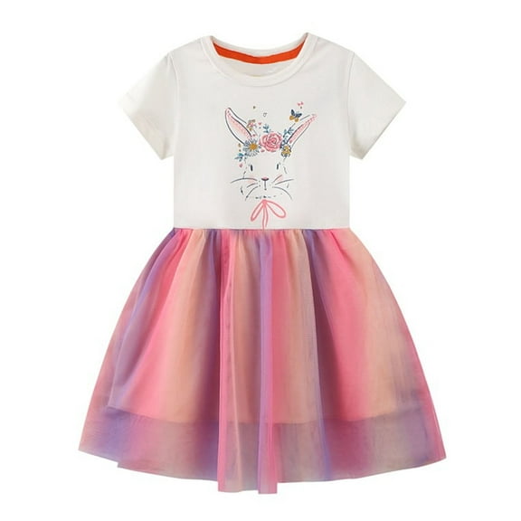 WIBACKER 2-7T Toddler and Little Girls Cotton Tulle Skirt Dress Rabbit Summer Princess Dresses Easter