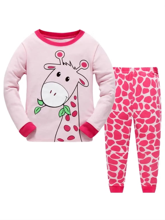 2-7T Toddlr and Little Girls' Long Sleeve Top and Pants Snug Fit 100% Cotton 2 Piece Pajama Set - Giraffe